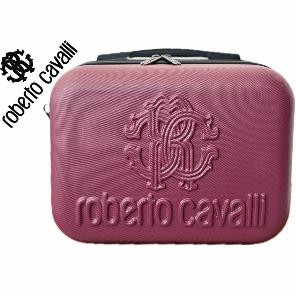 Roberto Cavalli Embossed Mini Suitcase Maroon Carry on Attachable Rare Luxury